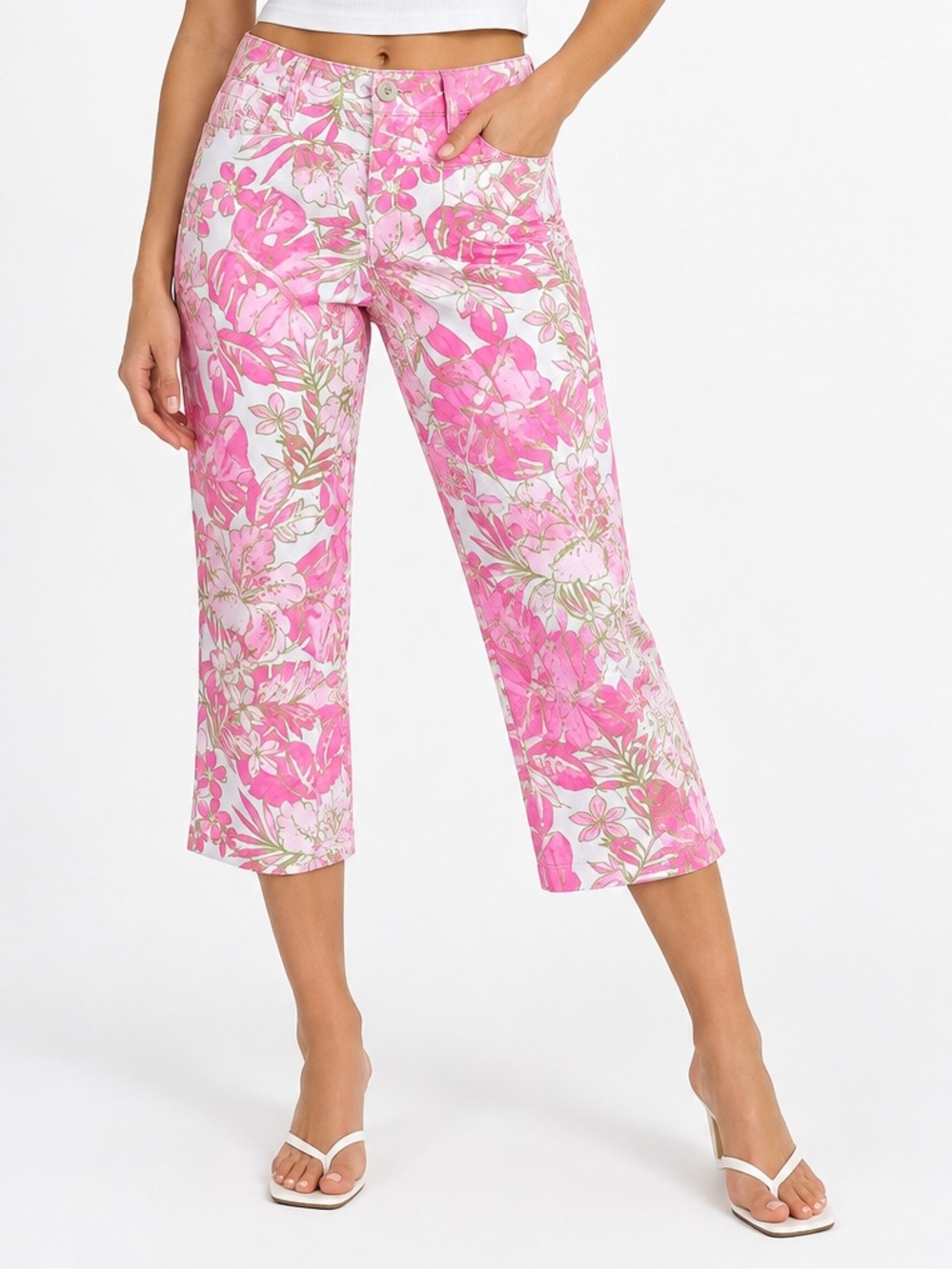 VINTAGE NO BOUNDARIES Y2K Tropical Floral Stretch Cropped Capri Pants